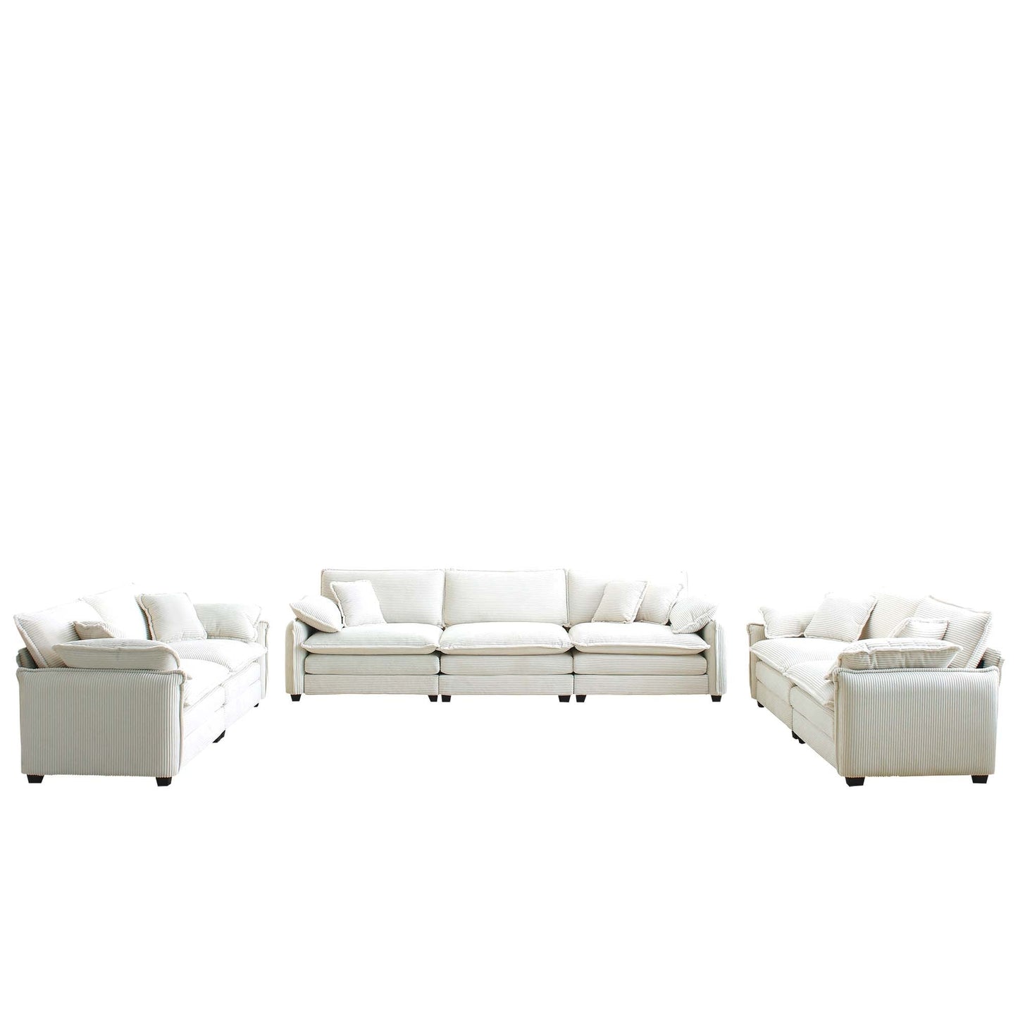 Modern Living Room Sofa 3 Pieces Set, Two 2-Seater Sofas and One 3-Seater Sofas, Upholstery Large Deep Seat Sofa with sofat Cushion and Pillowss, Beige Corduroy