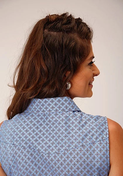 Roper 1557 Thistle Foulard (Blue) - Women's Sleeveless Shirt