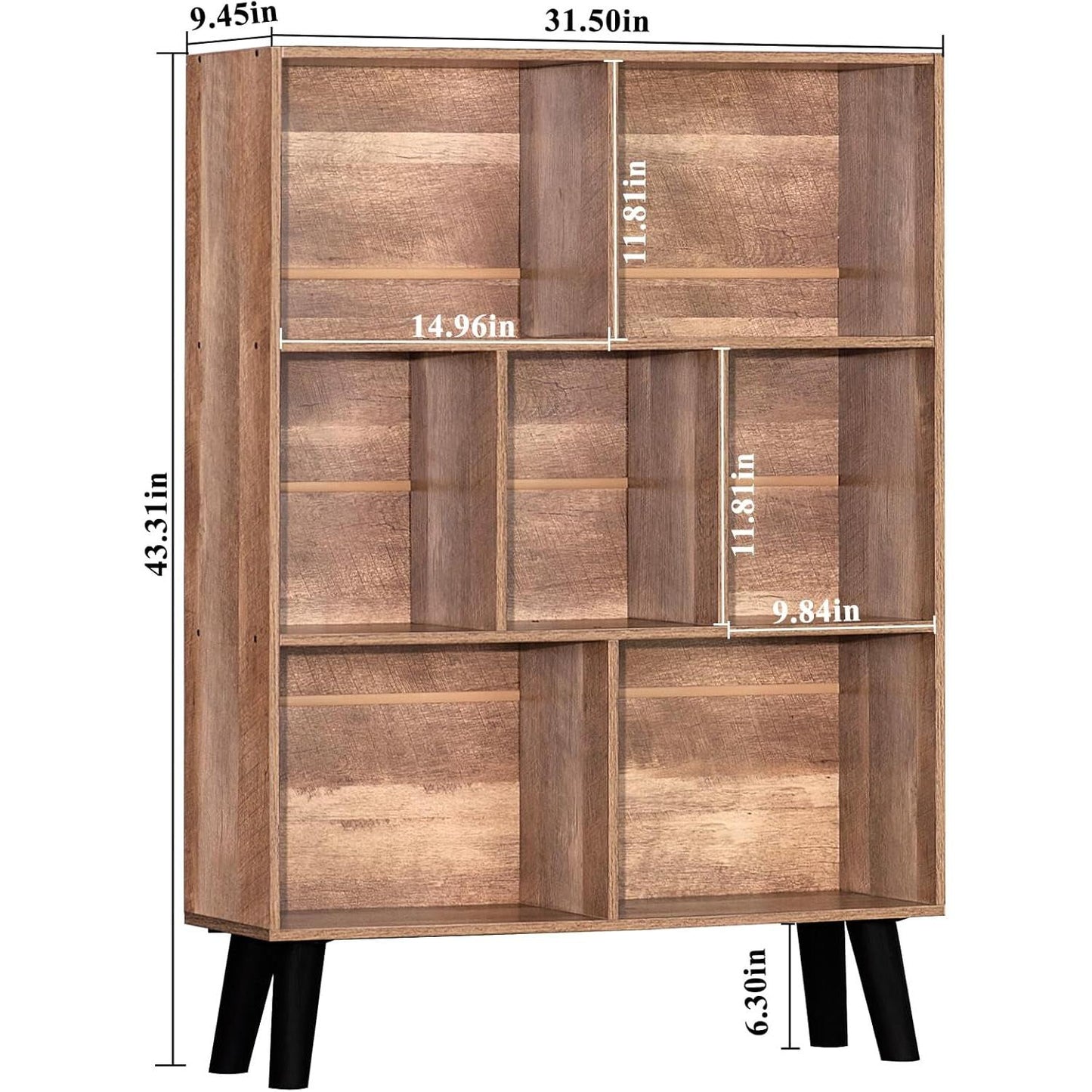 7 Cube Bookshelf 3 Tier Modern With Legs Oak Grey Display