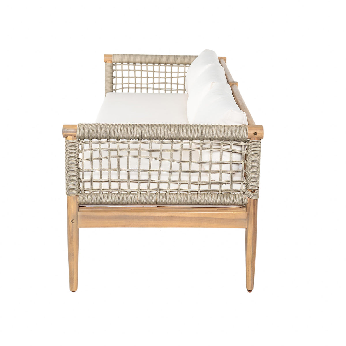 Outdoor Acacia Wood 3-Seater Sofa with Rope Woven Arms