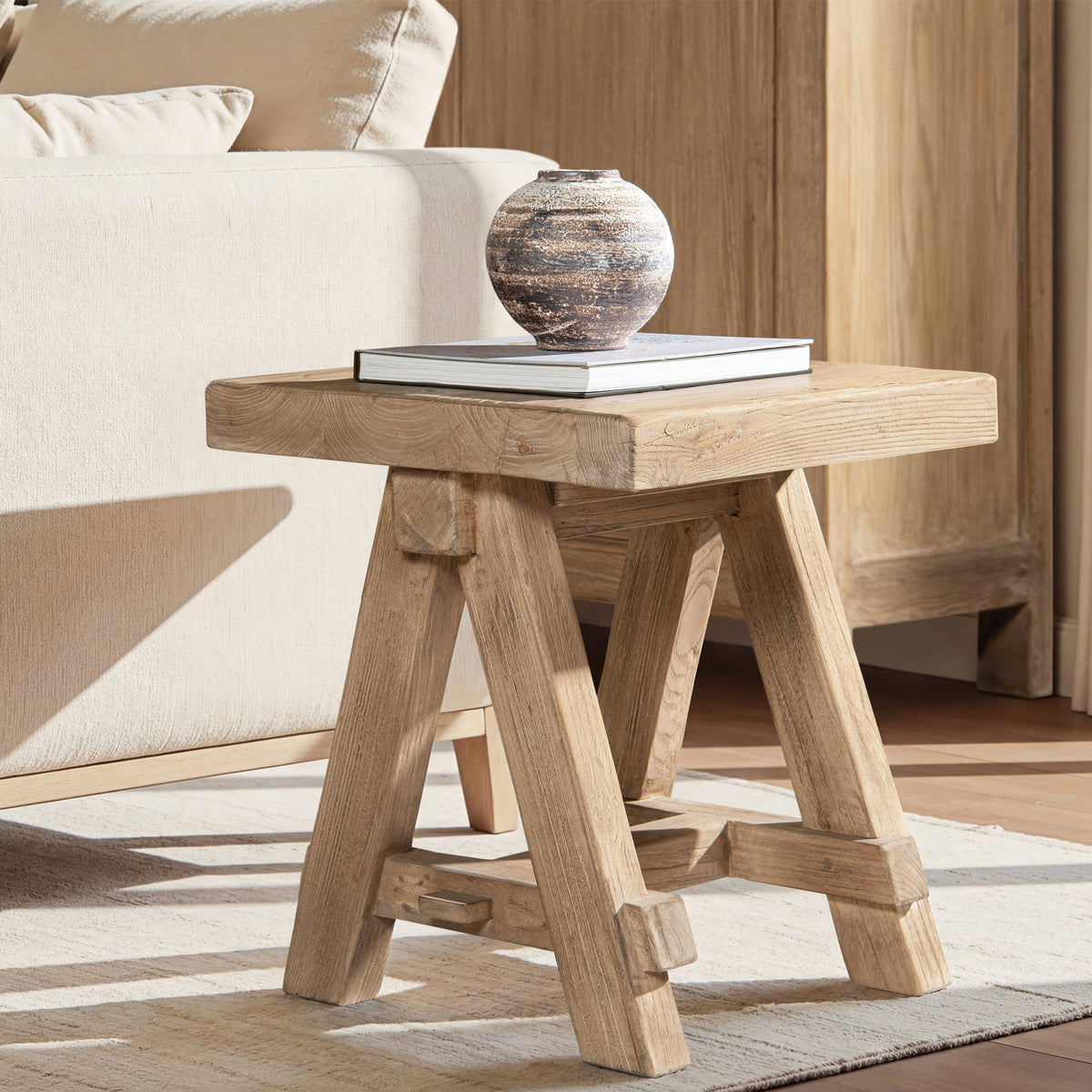 Hawthorne 18" Square Reclaimed Elm Trestle Side Table