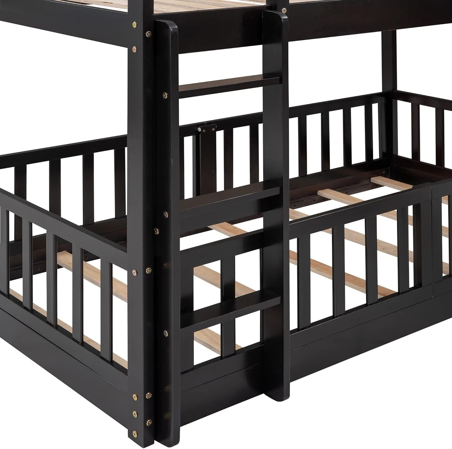 Twin Over Twin Floor Bunk Bed With Slide And Ladder