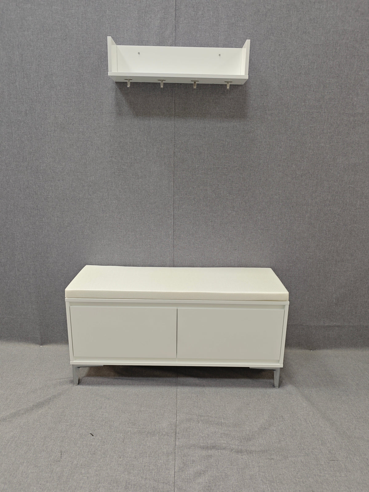 Wall-Mounted Entryway Shelf with Hooks and Storage Bench Set