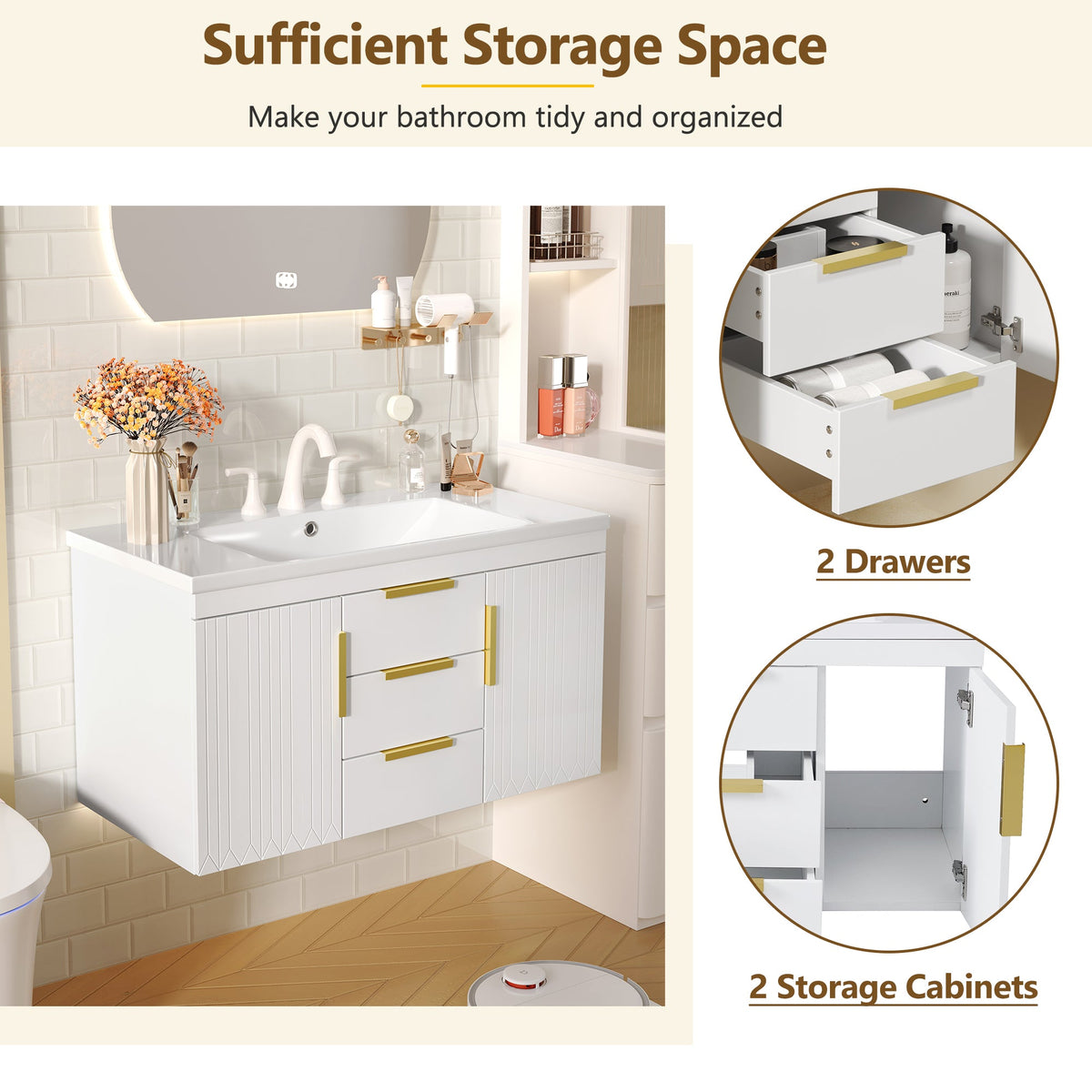36'' Wall Mounted Bathroom Vanity
