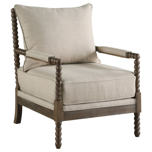 Beige and Natural Removable Back Accent Chair with Faux Linen Fabric and Wood Frame