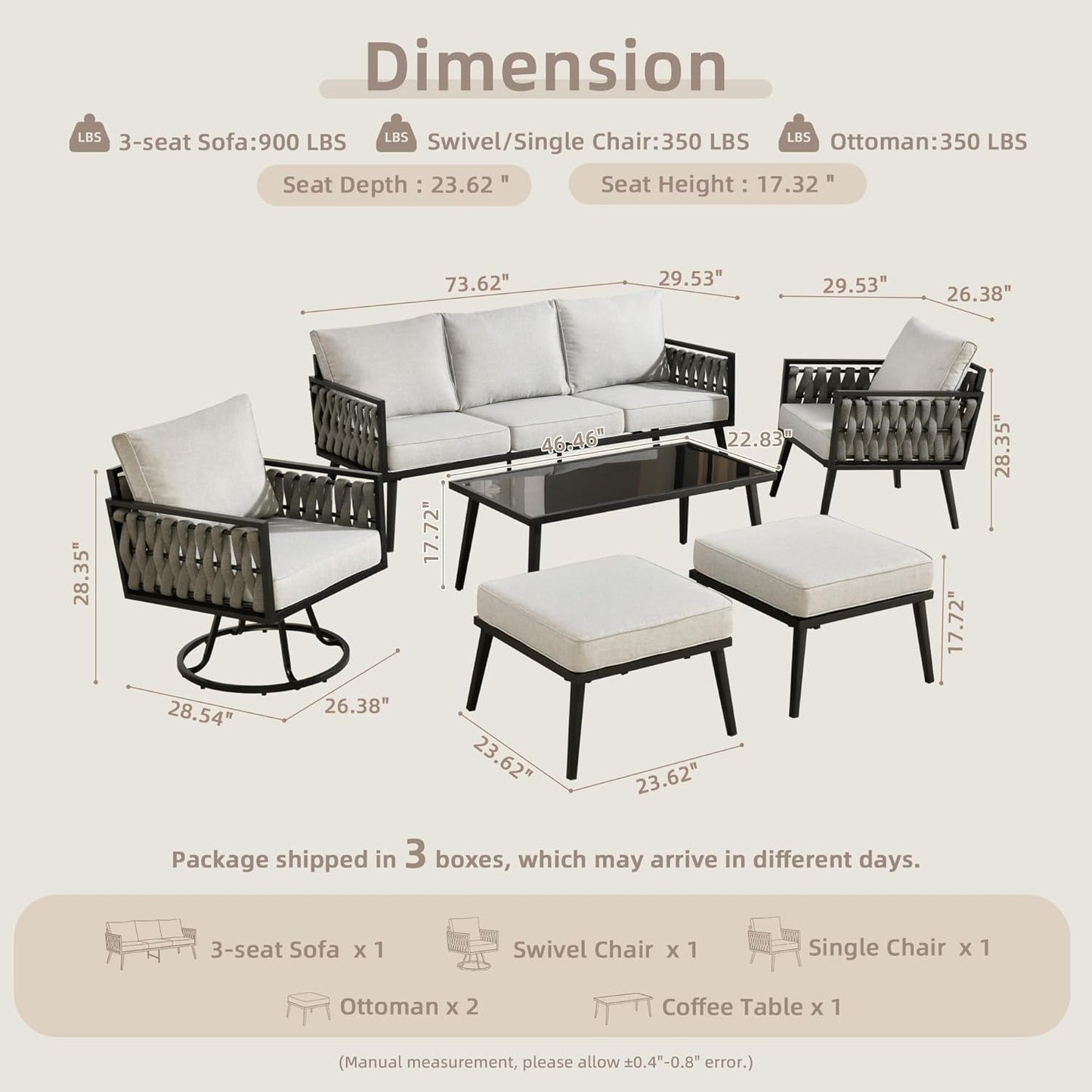 Outdoor Patio Furniture Set with Swivel Chair and Table