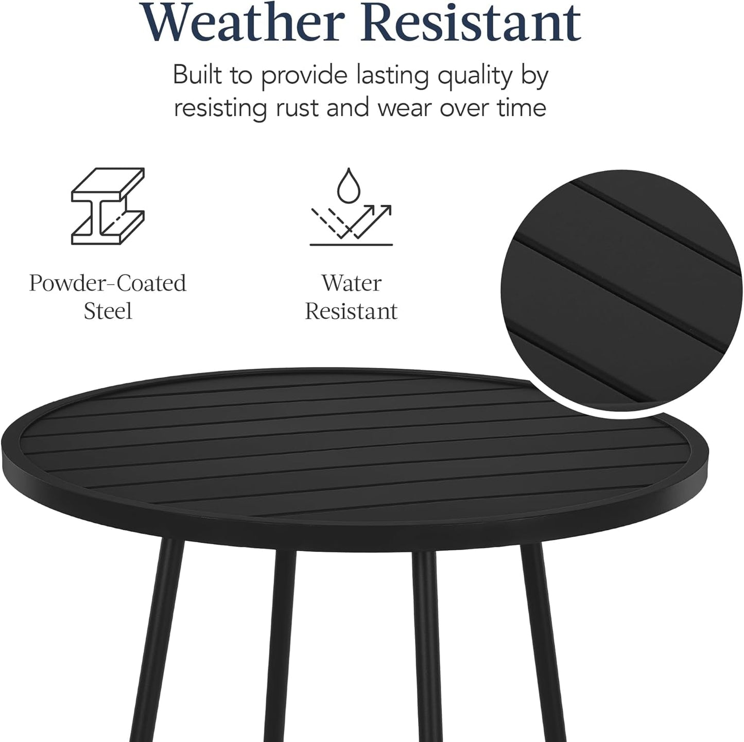 3 Piece Bar Height Patio Bistro Set Black Round Table With Backless Stools Patio Furniture Set