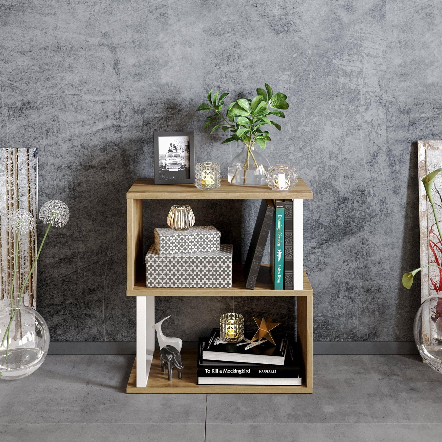 Lima 25'' Metal Wood Side End Table