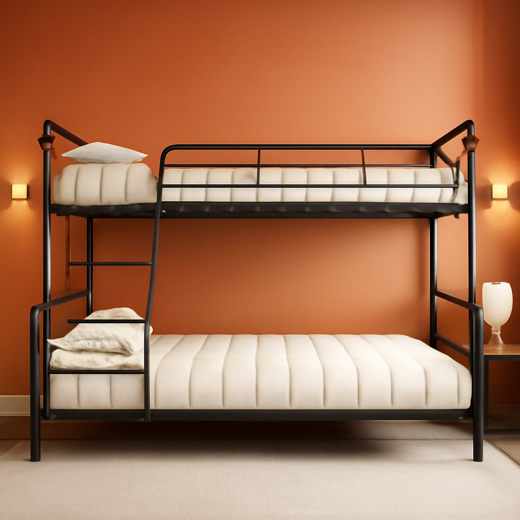 Twin Over Full Metal Bunk Bed Vintage Brown Space Saving