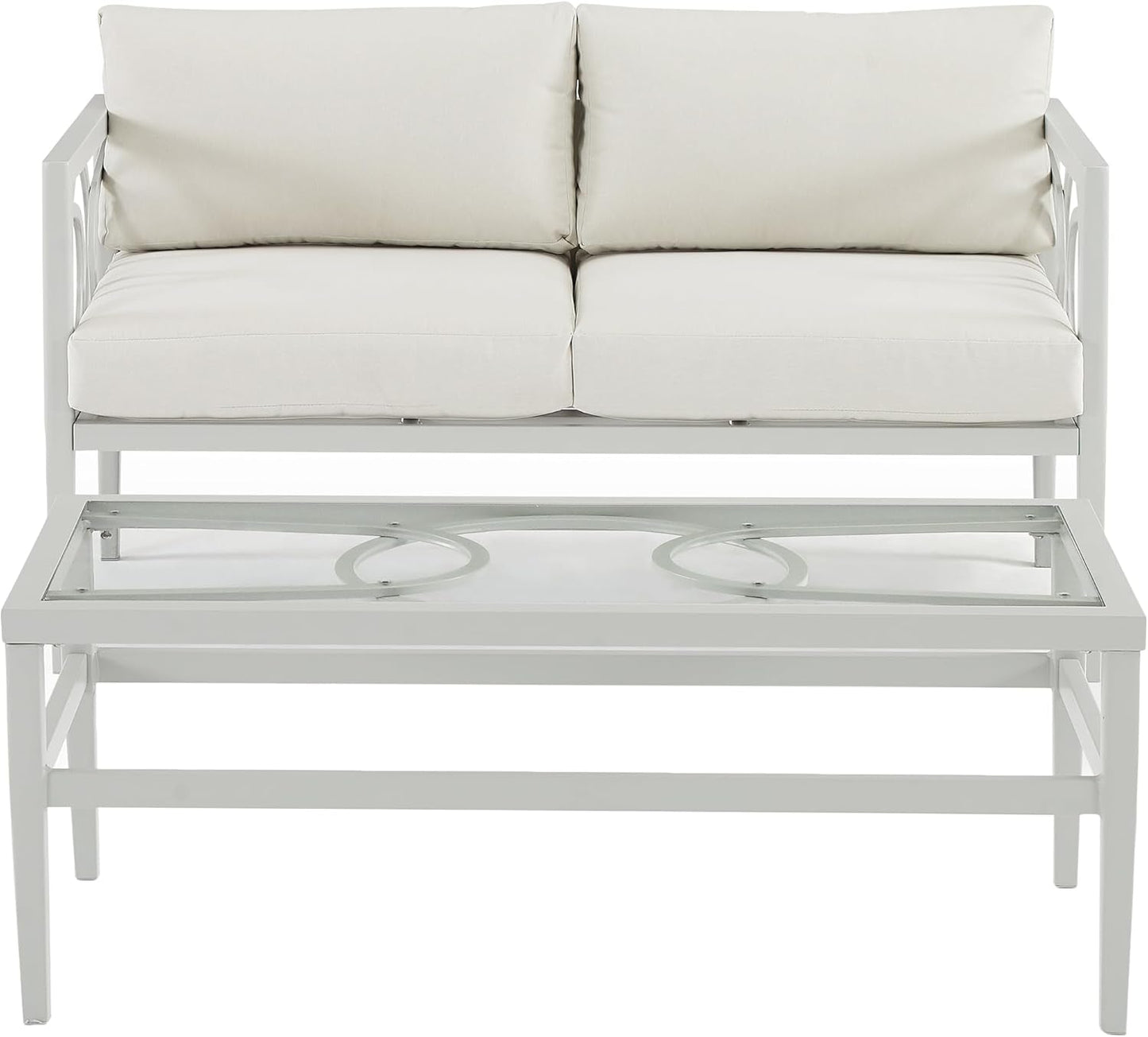 2 Piece Outdoor Coffee Table And Loveseat Set Gray Frame Creme Cushions