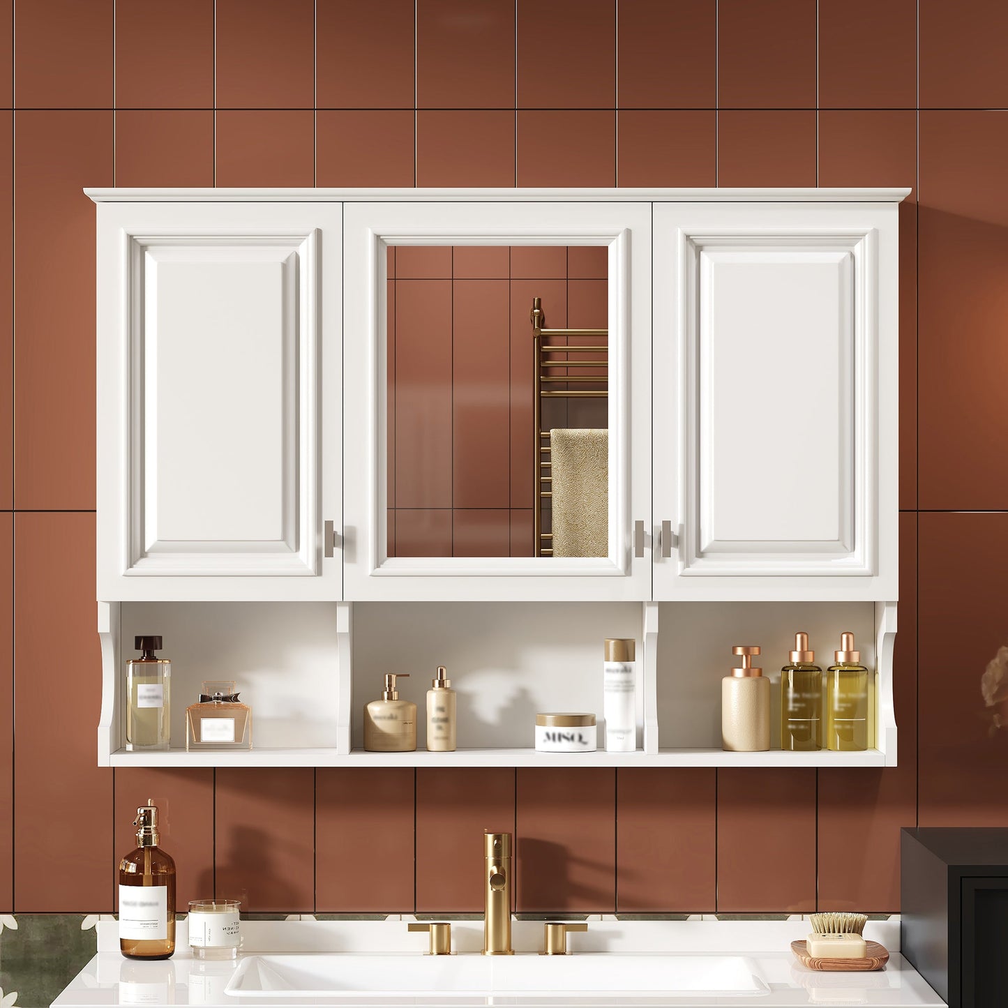 41 Inch Mirror Medicine Cabinet with Open Shelves
