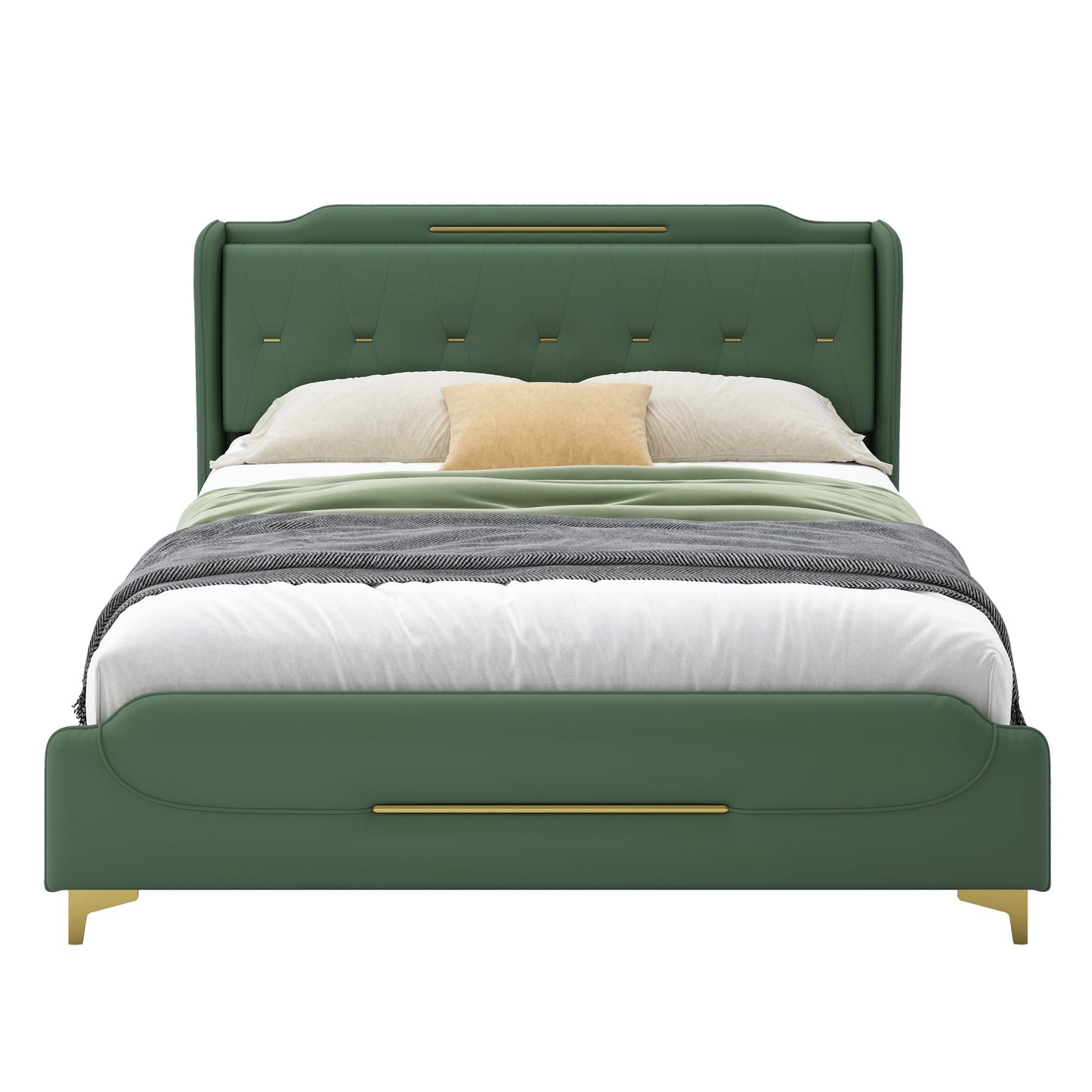 Queen Size Leather Bed Frame with Wingback Headboard & Footboard