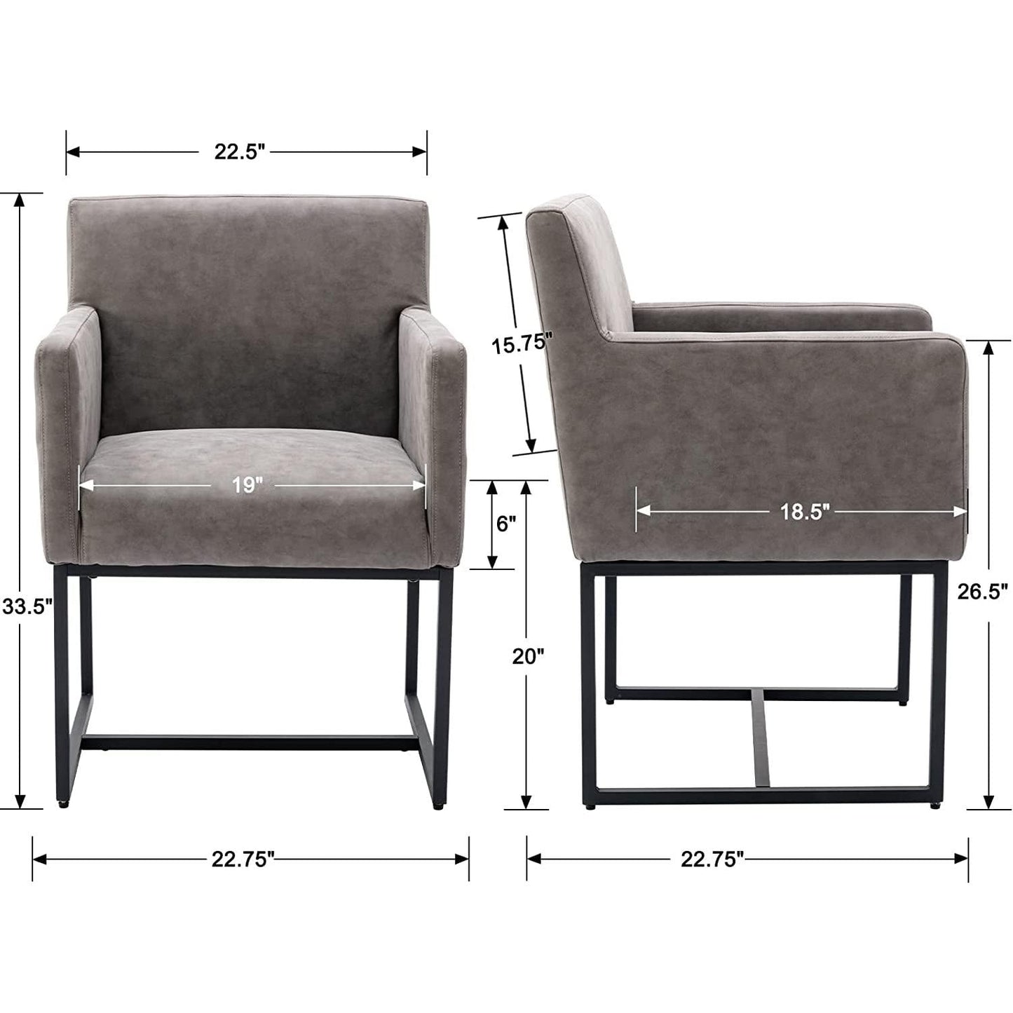 Set Of 4 Grey Upholstered Armchairs With Linen Fabric