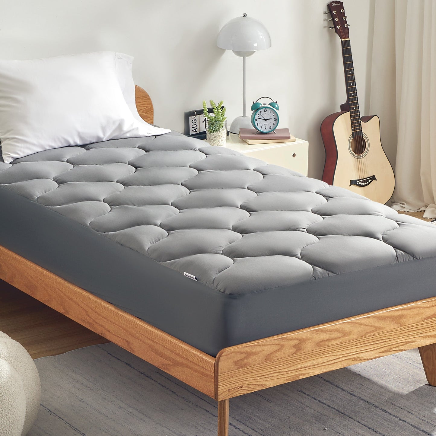 Quilted Fitted Mattress Pad-Grey