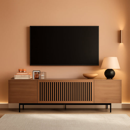 Solid Wood TV Stand For 70 To 75 Inch TV With Walnut Veneer