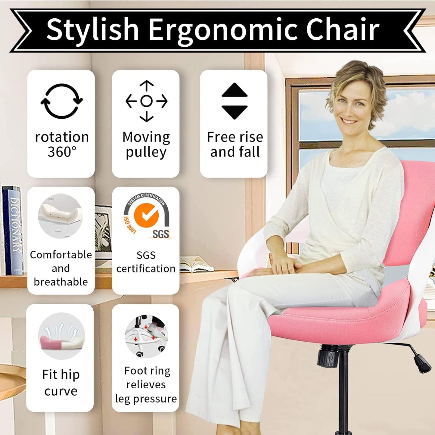 Ergonomic Drafting Chair Pink With Lumbar Support All Day