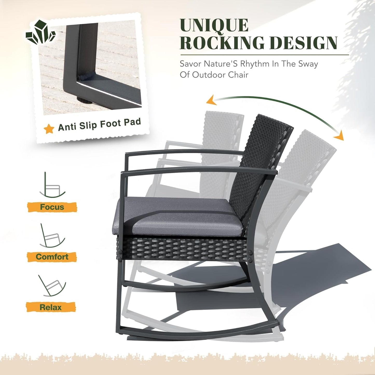 All Weather Outdoor Rocking Chair Set with Cushions