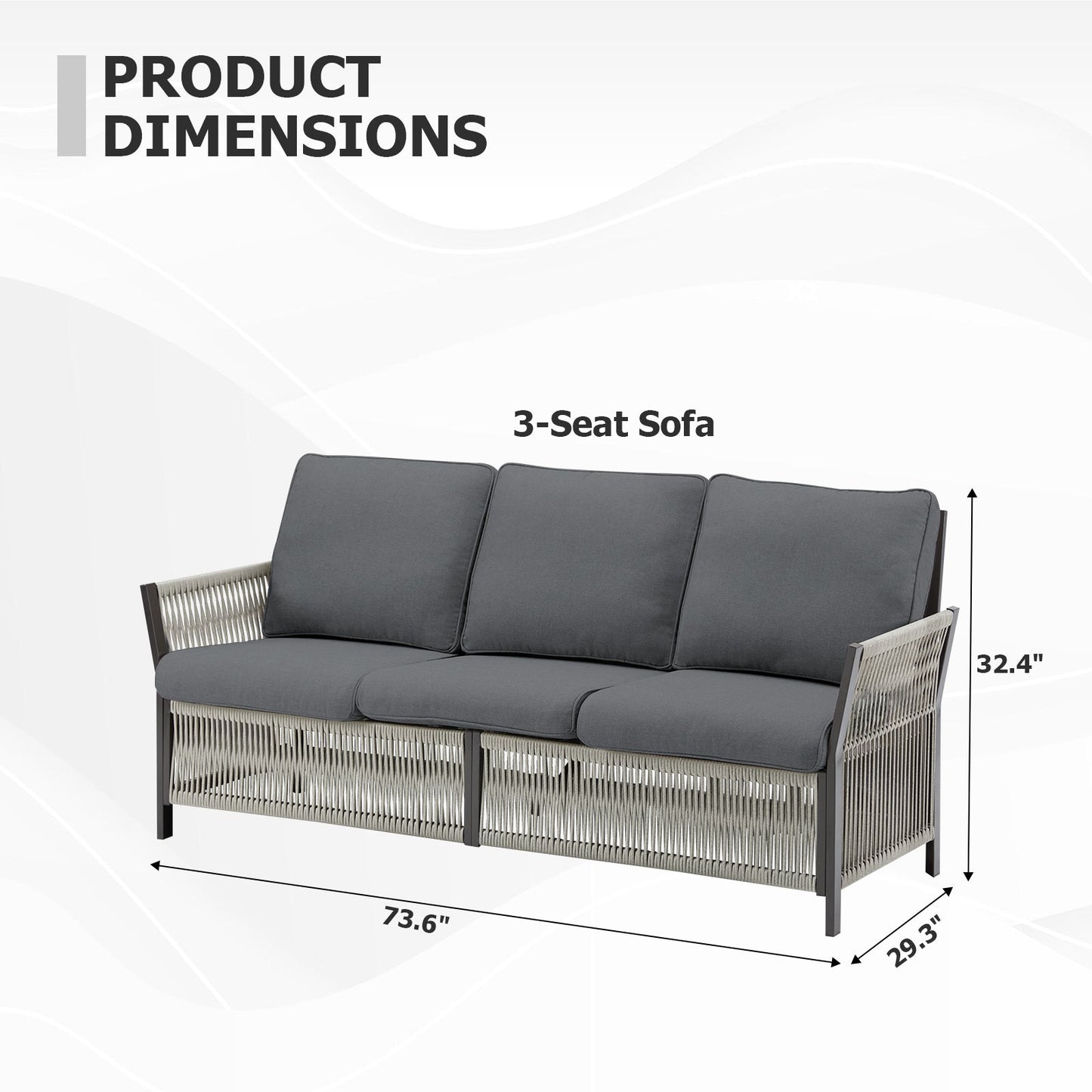 73.6" Outdoor Patio Sofa, 3-Seat Rattan Couch