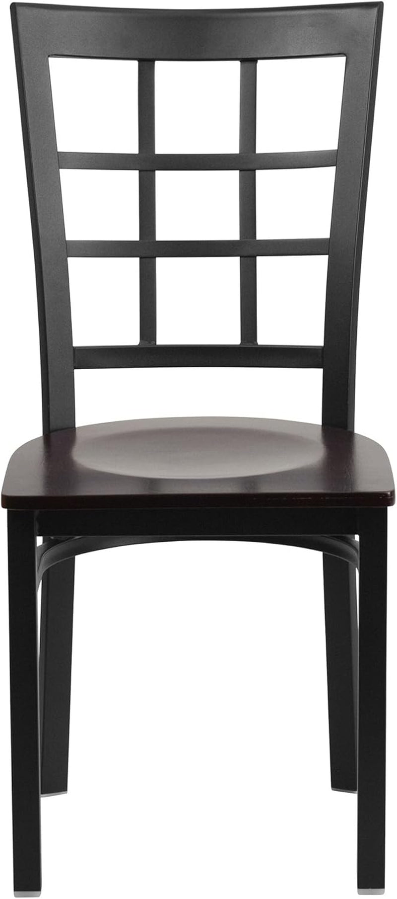 Black Window Back Metal Dining Chair With Walnut Wood Seat