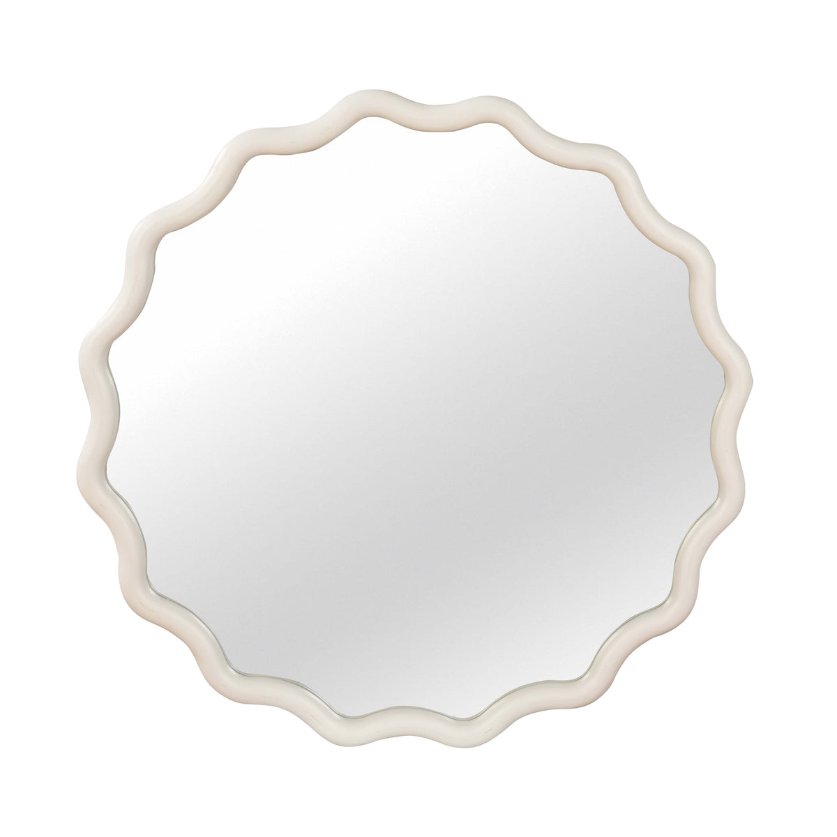 White 24 inch Wavy Round Solid Wood Frame Decorative Mirror