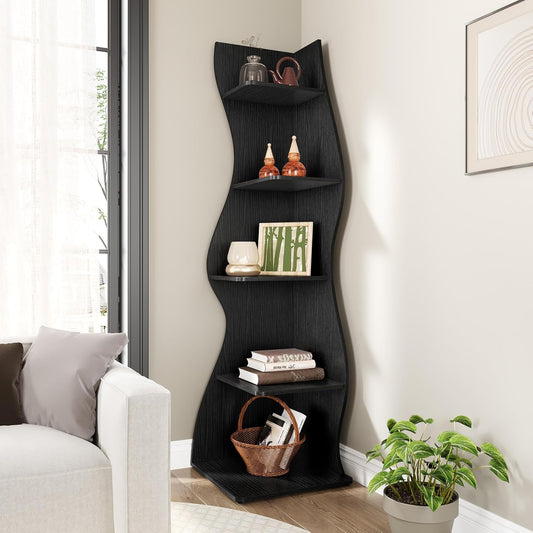 White 5 Tier Corner Shelf Wall Bookcase For Small Spaces