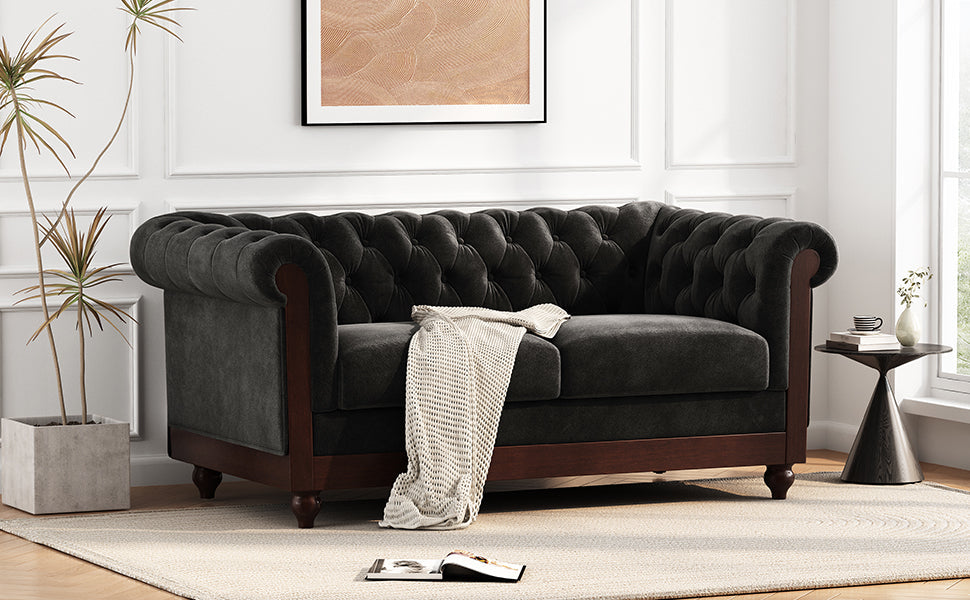 Vivalux 59.44" Chesterfield Velvet Loveseat Sofa