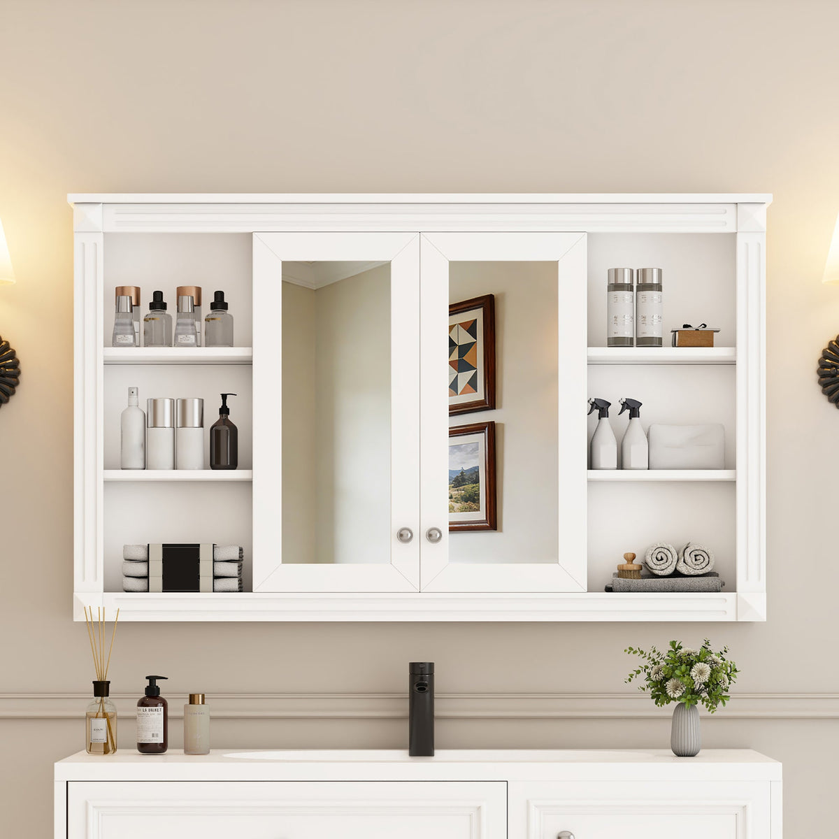 47 Inch Bathroom Mirror Cabinet with Storage