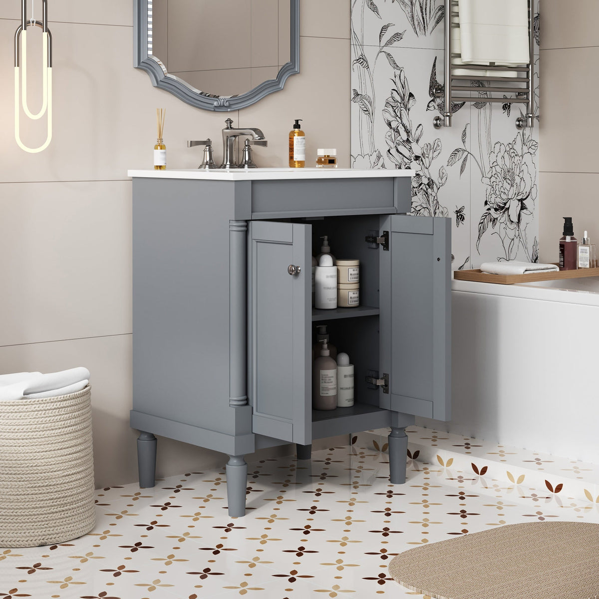 24" Bathroom Vanity with Top Sink and Storage