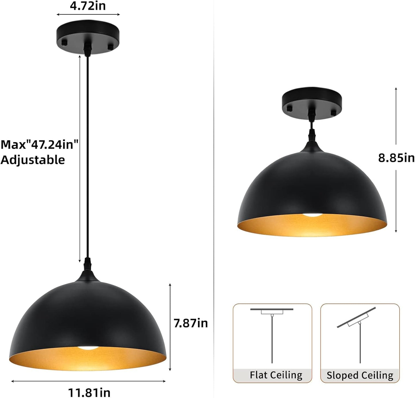 2 Farmhouse Dome Pendant Lights