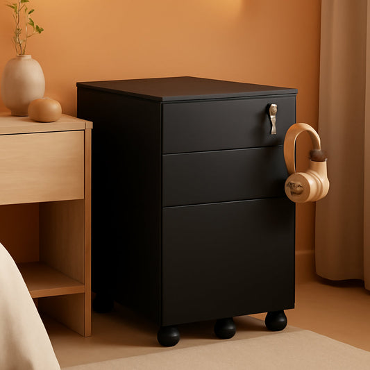 3 Drawer Lockable File Cabinet Under Desk Rolling Black Fits Letter Legal A4 Folders