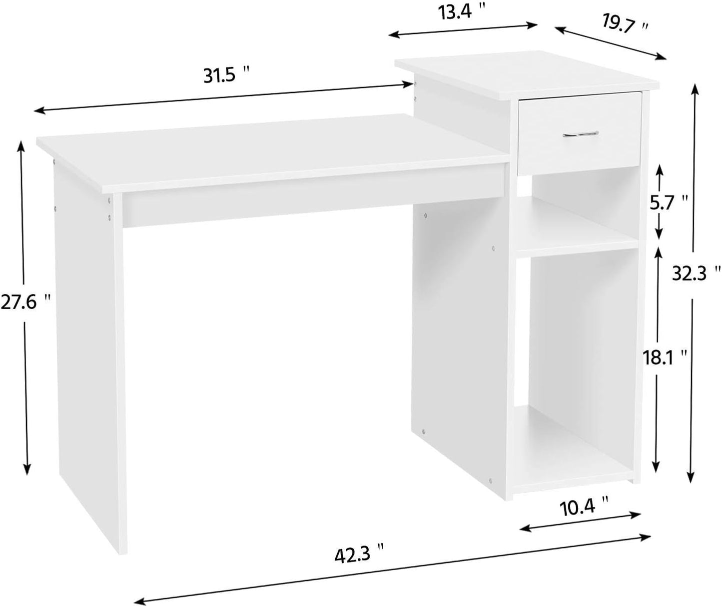 White 44 Inch Desk And Black Mesh Chair Set With Adjustable