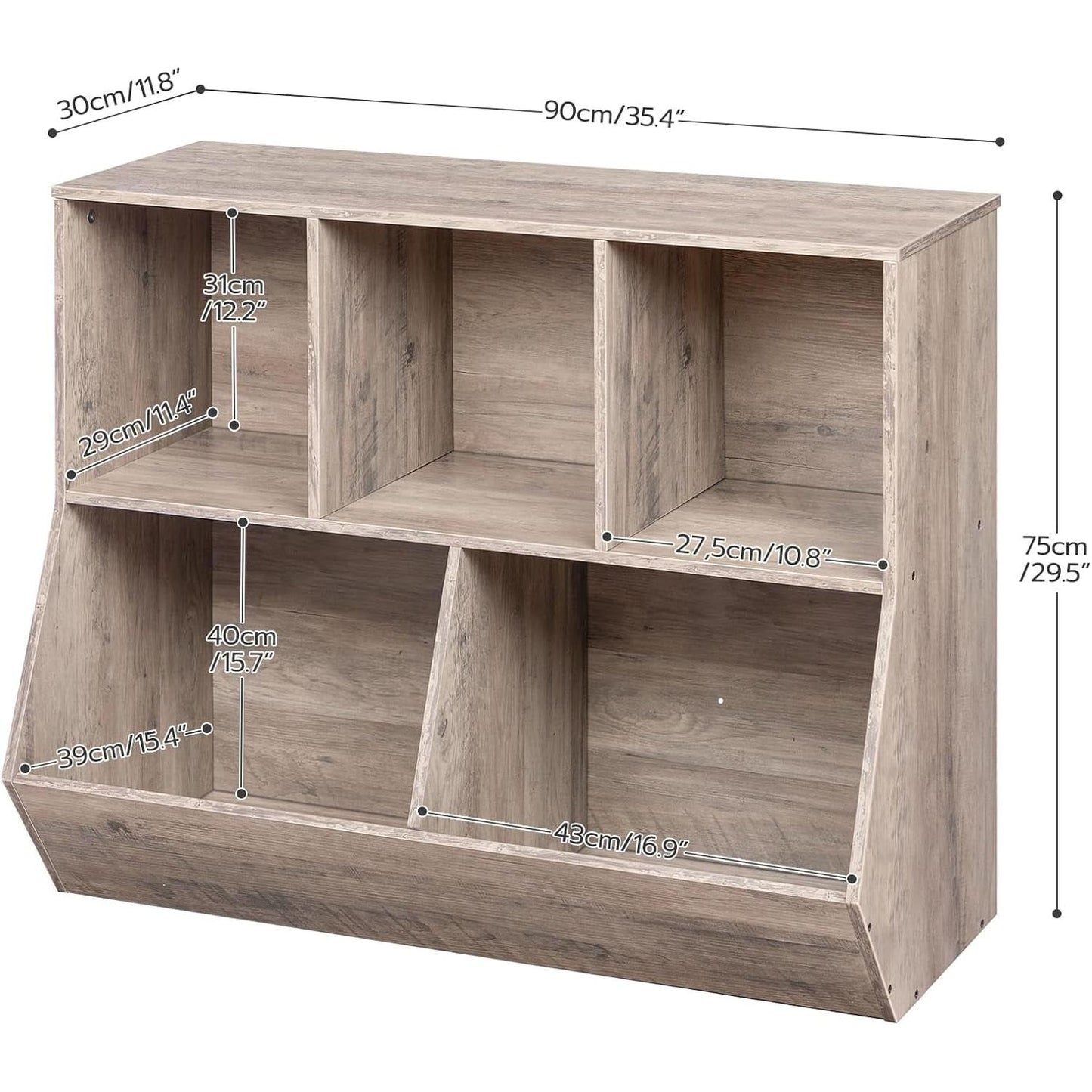 Kids Bookshelf Toy Storage Cabinet 35 Inch Long Greige