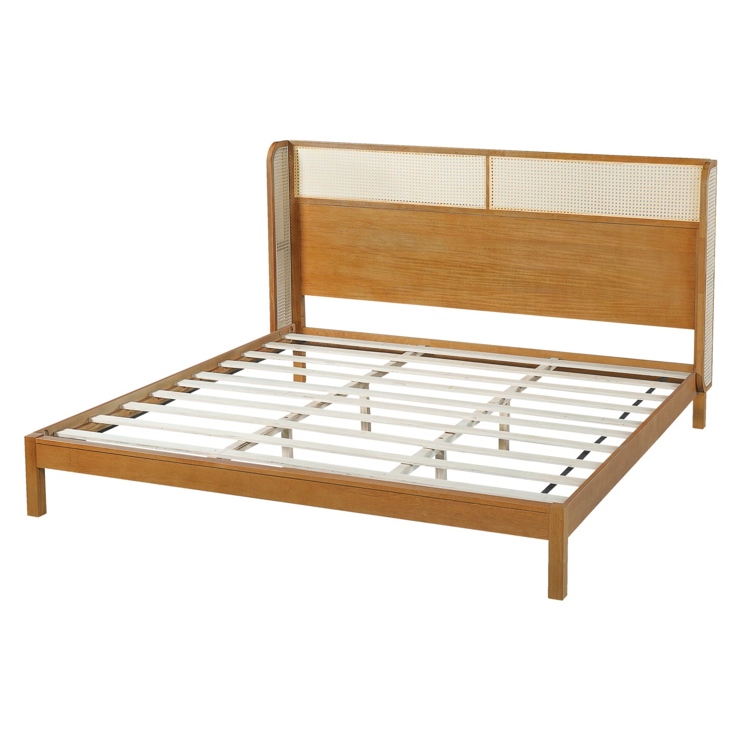 Premium Rubber Wood Platform Bed Frame, King Bed Frame with Headboard