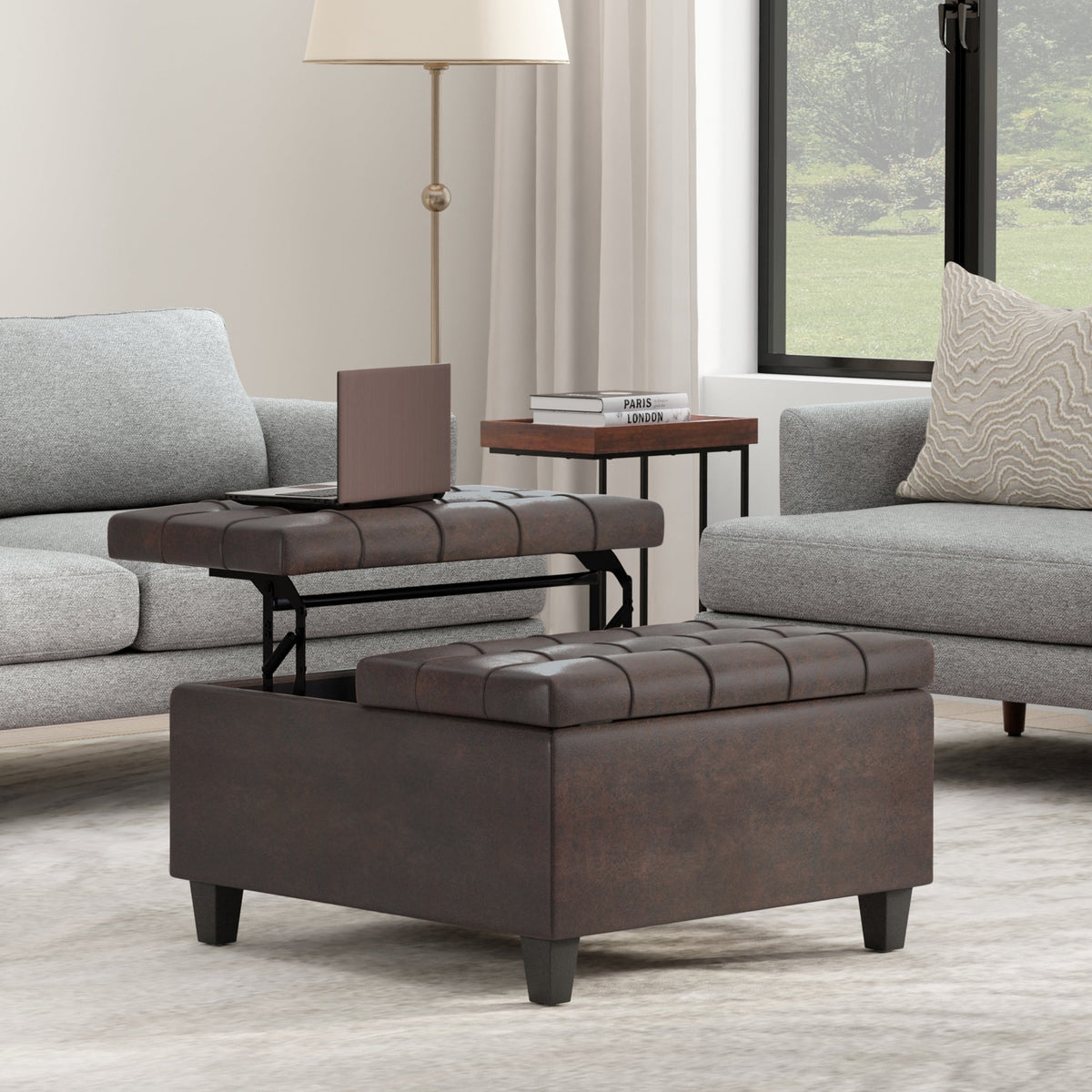 Harrison 30 Inch Wide Small Square Coffee Table Storage Ottoman