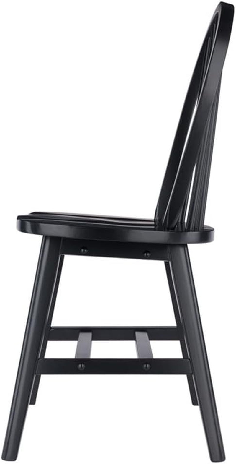 Windsor Dining Chair Set Solid Wood Black Finish 2 Pack