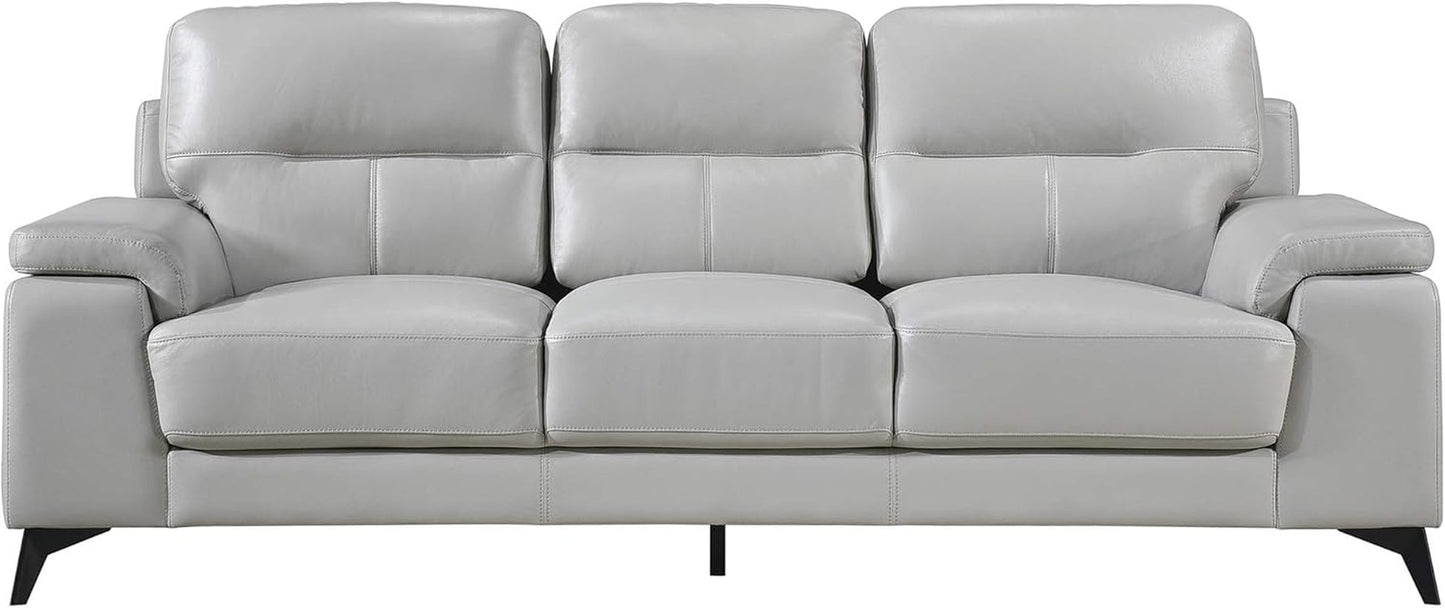 89 Inch Leather Sofa Silver Gray With Metal Legs Wood Frame