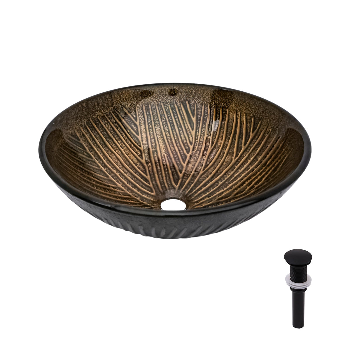 Artistic Feather Pattern Amber Tempered Glass Vessel Sink
