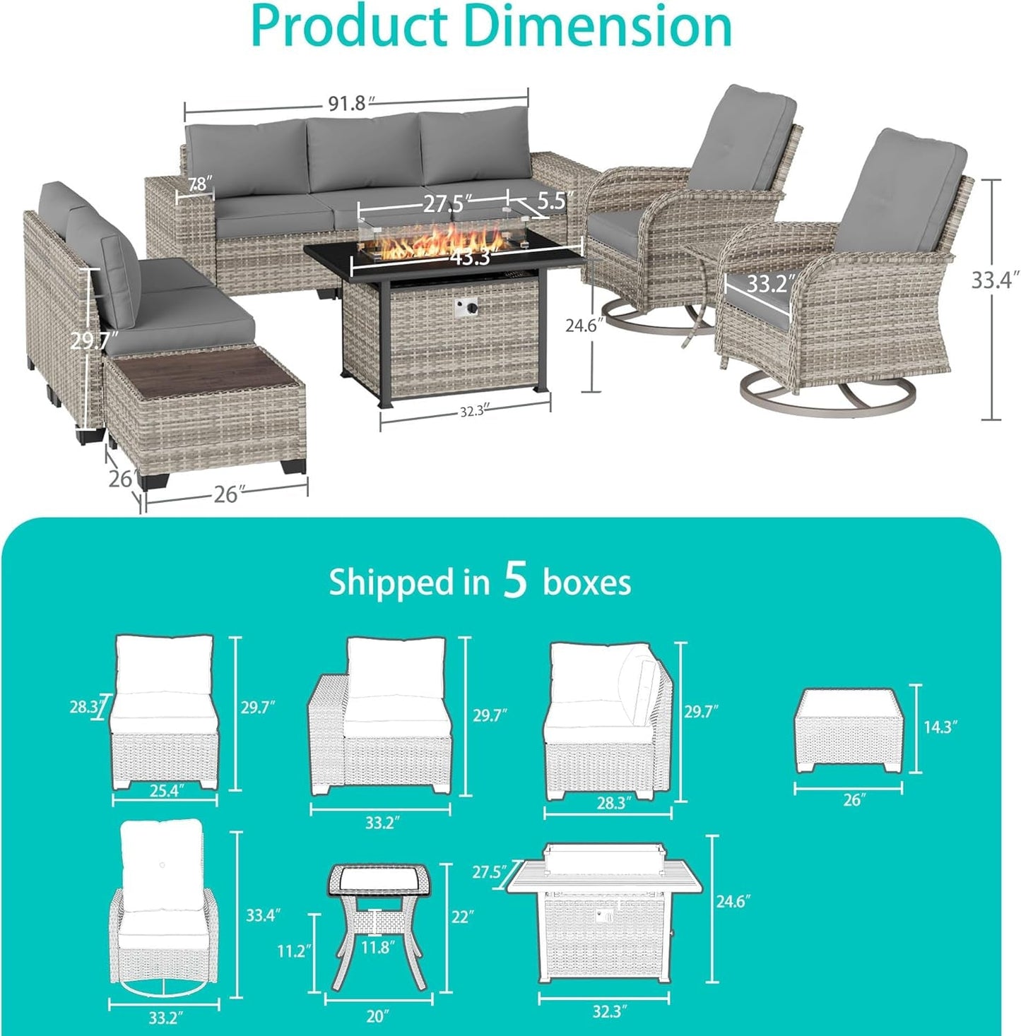 10-Piece Outdoor Patio Set with Fire Pit Table