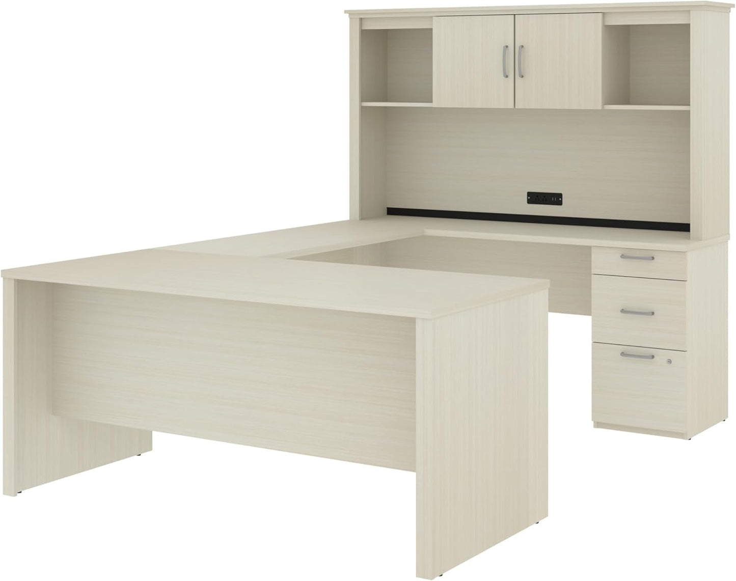 66W White Chocolate L Shaped Executive Desk With Hutch