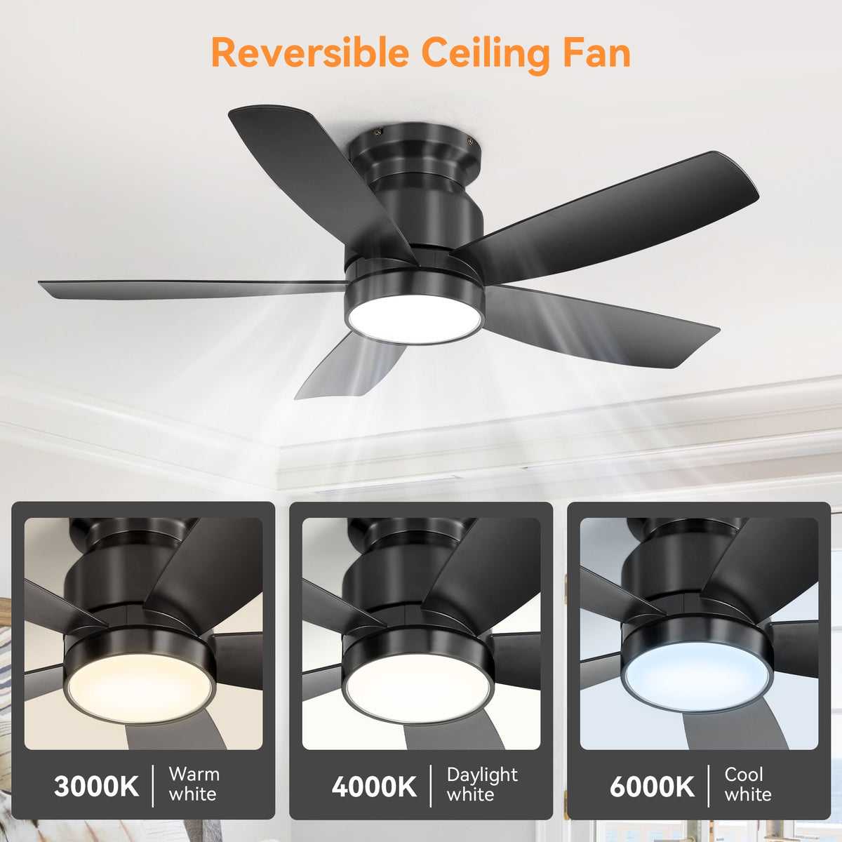 42 Inch Flush Mount Ceiling Fan with LED Light 22W and Remote Control