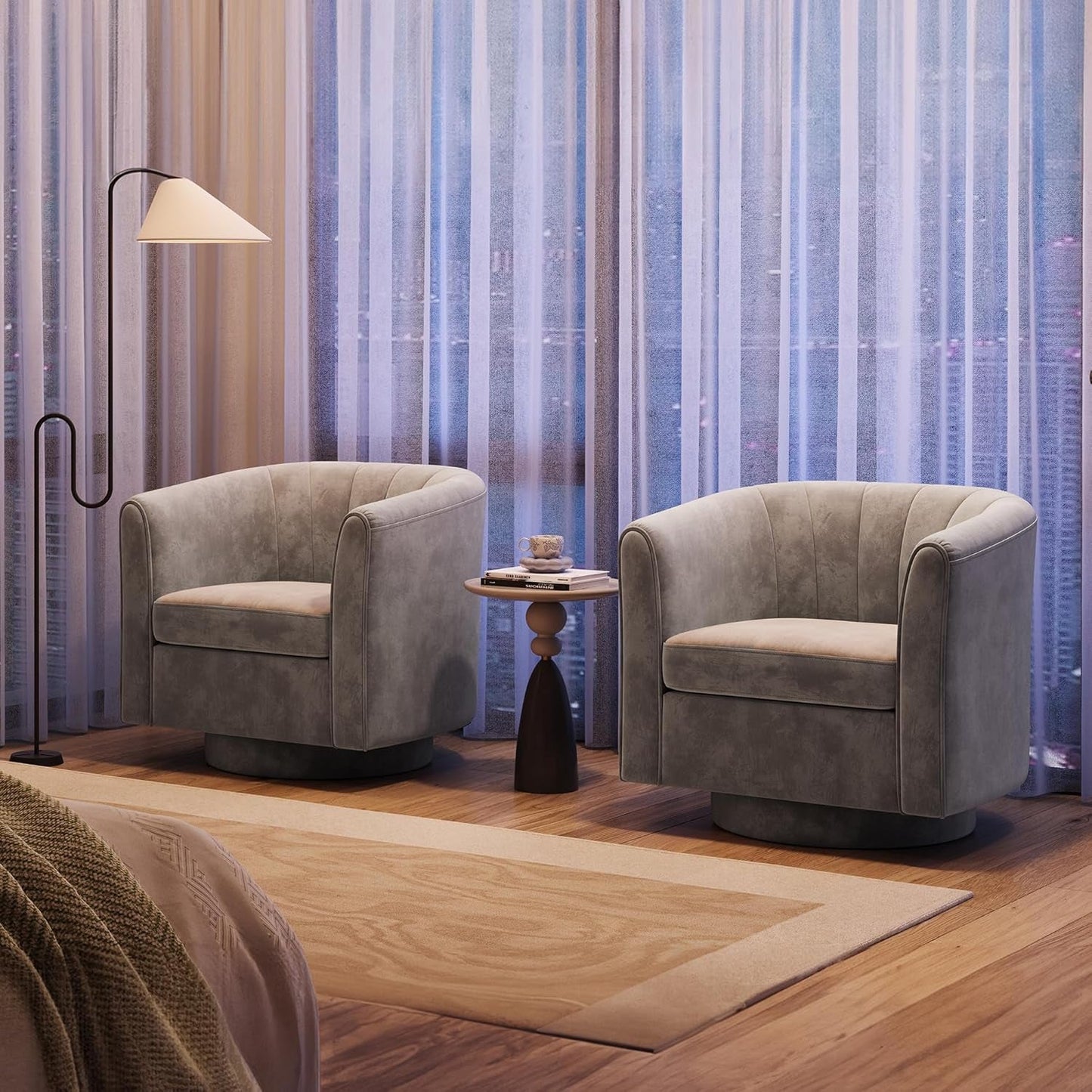 Grey Velvet 360 Swivel Armchair For Small Spaces Modern