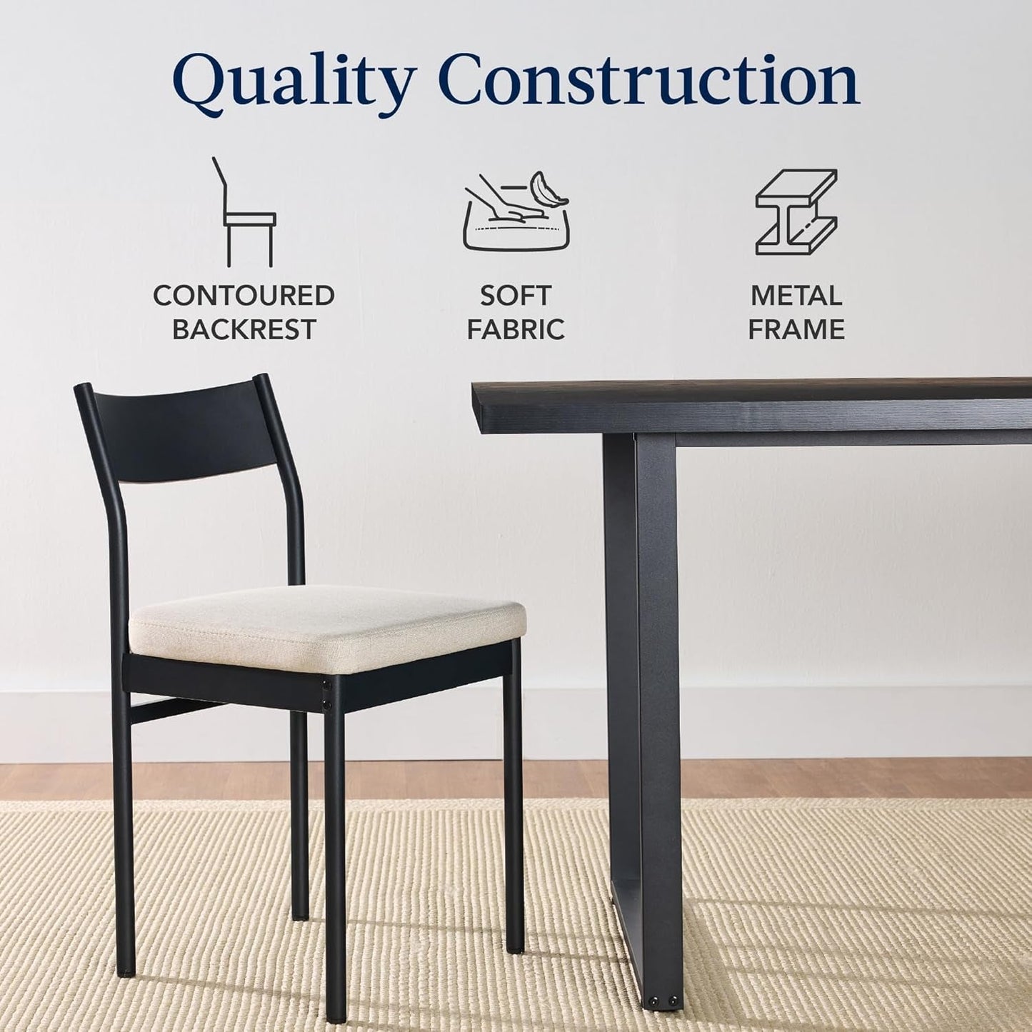 Six Seat Contemporary Dining Set Black Upholstered