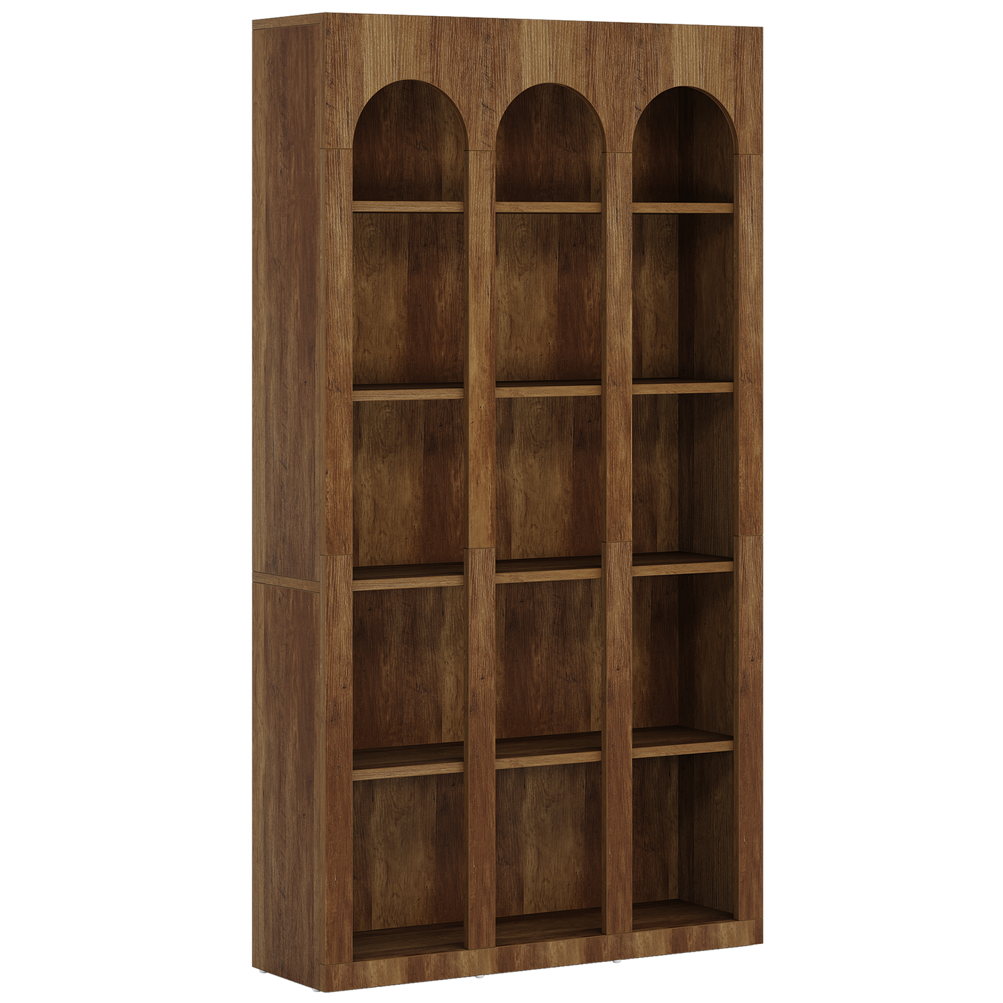 70.87" 5-Tier Rustic Brown Farmhouse Arched Bookcase