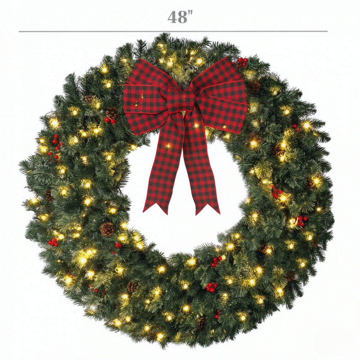 48 Inch Prelit Crestwood Spruce Christmas Wreath with Bow
