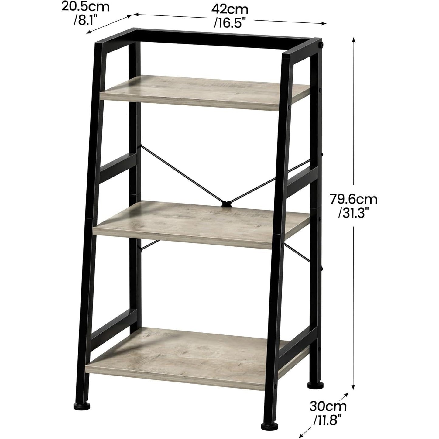 3-Tier Ladder Bookshelf With Steel Frame Greige Black