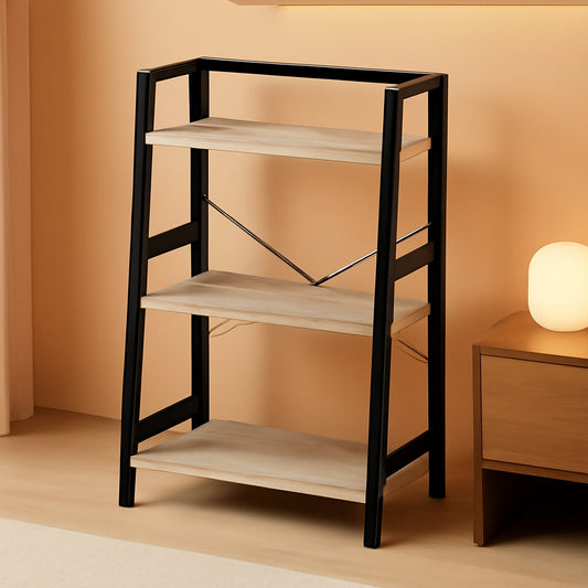 3-Tier Ladder Bookshelf With Steel Frame Greige Black
