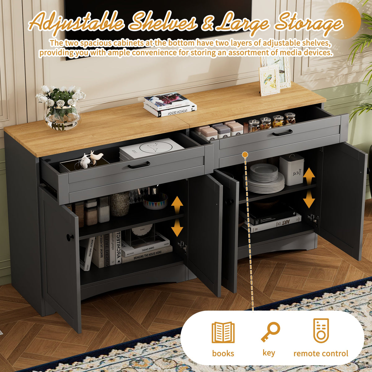 Farmhouse TV Stand with 2 Drawers for TVs Up to 70"