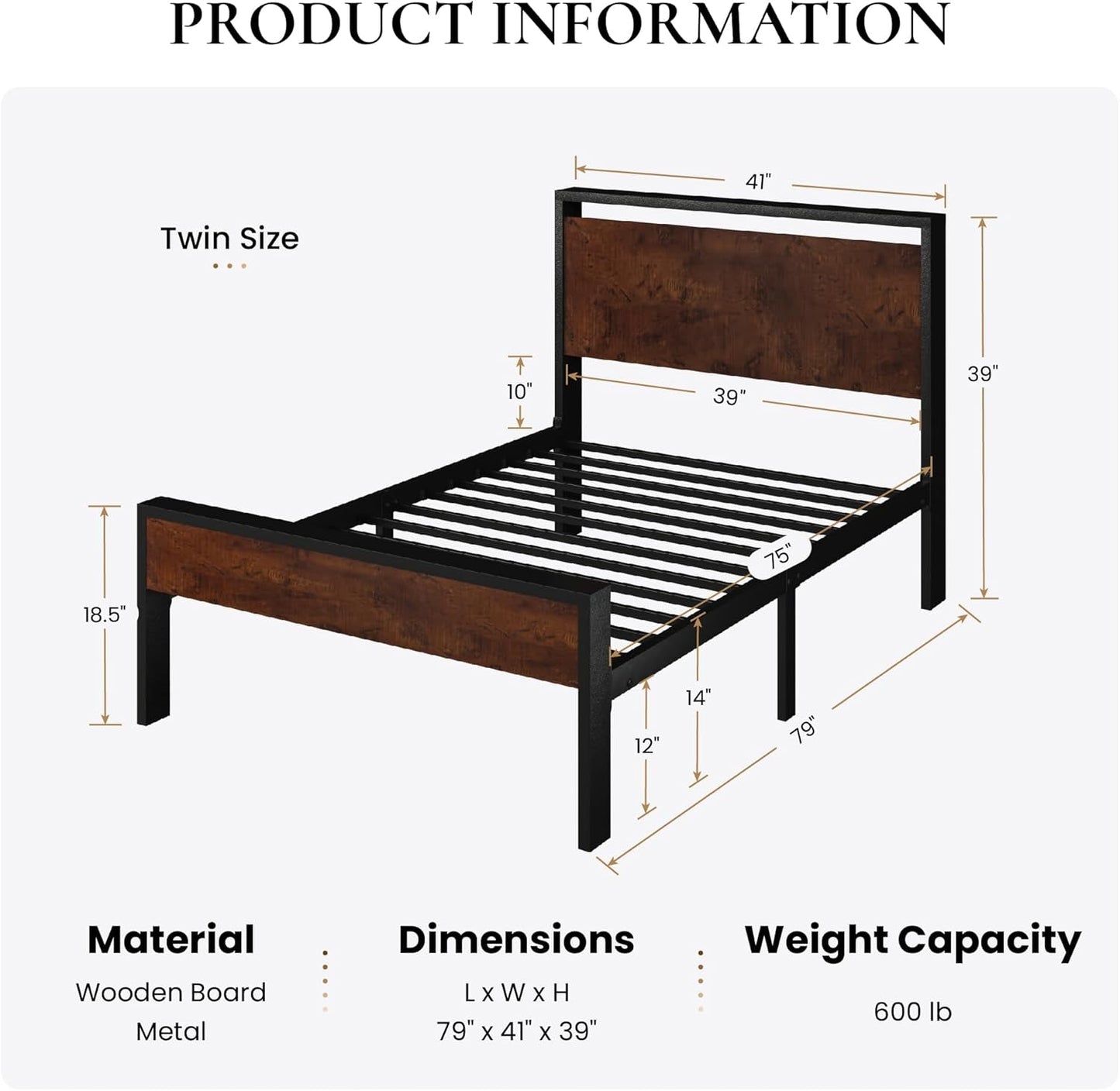 Twin Platform Bed Frame With Under Bed Storage Industrial Style