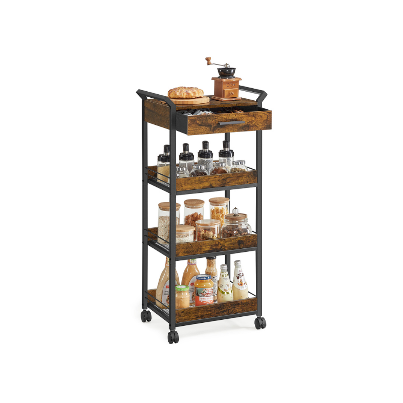 4-Tier Rolling Utility Cart with Table Top, Handles