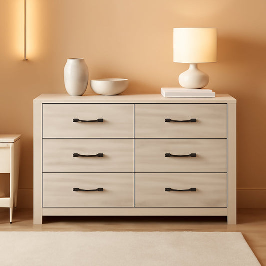Cambeck Farmhouse Industrial 6 Drawer Dresser Whitewash